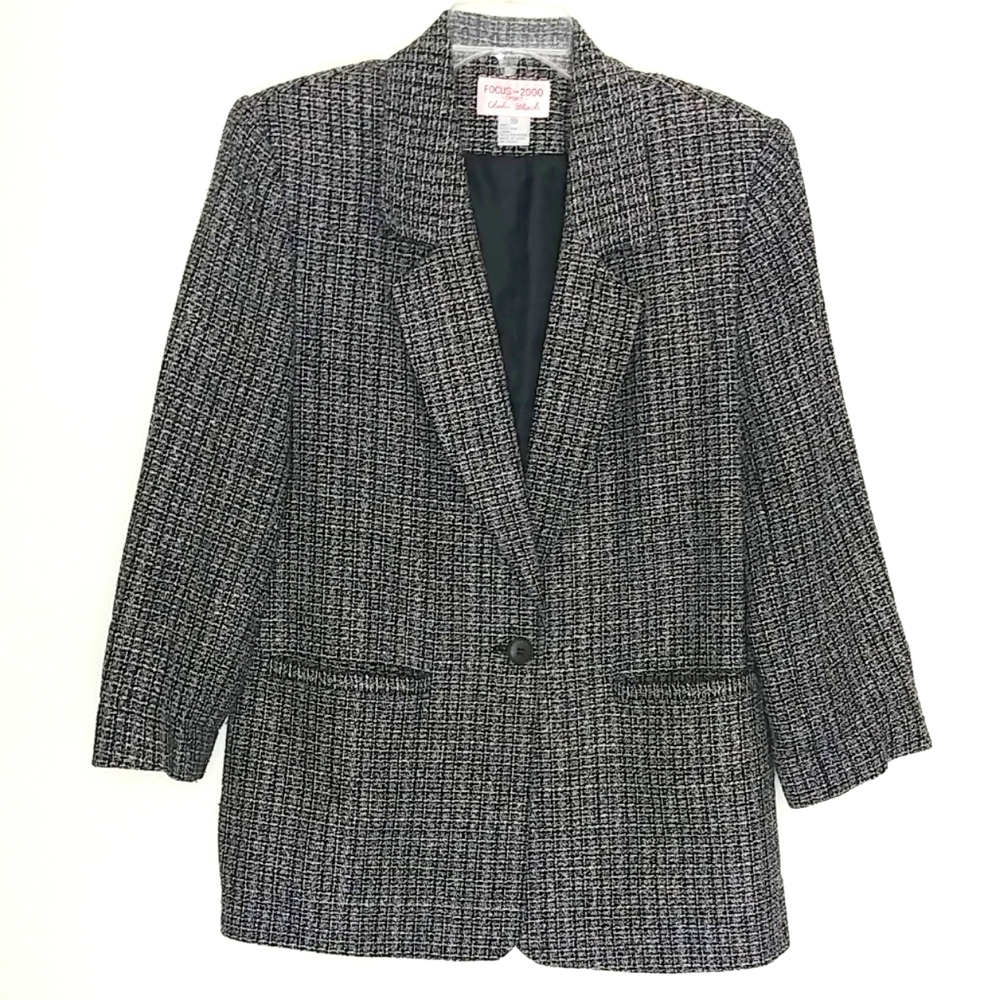 Focus‎ 2000 Sport Blazer Women's Size 10 100% Silk Houndstooth Jacket